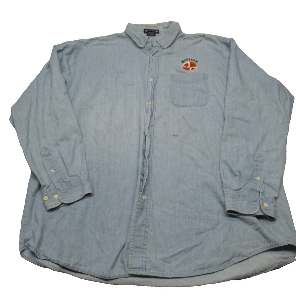 Fruit of the Loom Western Shirt Men XXL Blue Button Down Long Sleeve VTG Read